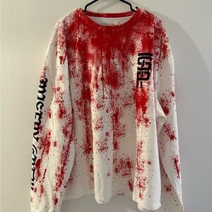 First Blood Red and White Graphic Long Sleeve Shirt